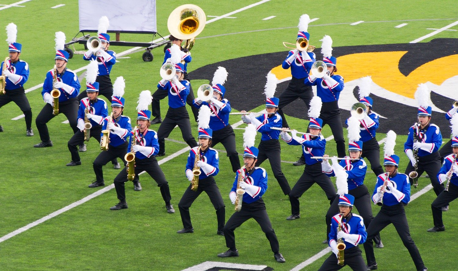 The Quitman High School Proud Blue Marching Band performed at the region marching competition Tuesday morning in Mt. Pleasant and advanced to area with a first division rating.